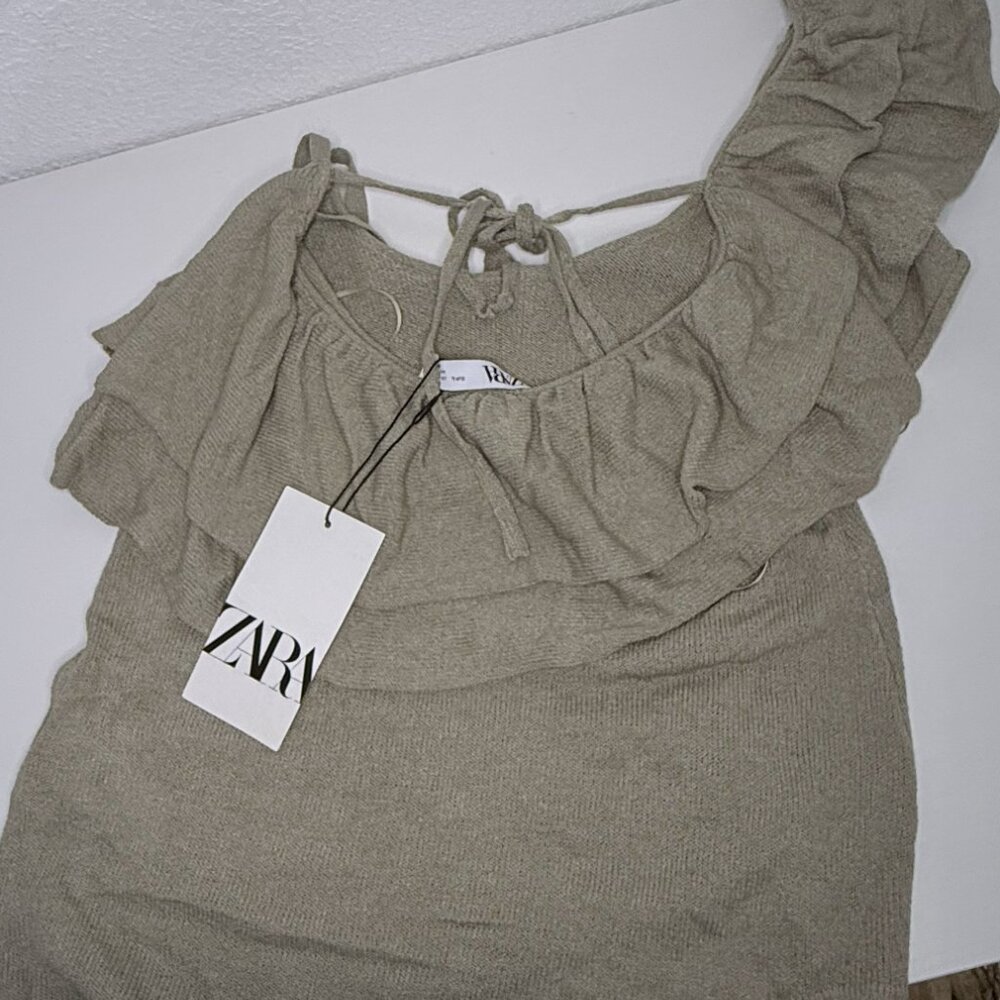 Zara Beige Ruffle Off Shoulder Top NWT - Picture 2 of 2